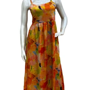 Orange Floral Printed Sleeveless Maxi Dress