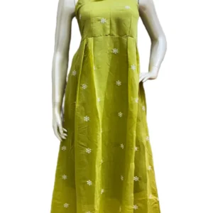 Olive Green Embroidered Sleeveless Maxi Dress