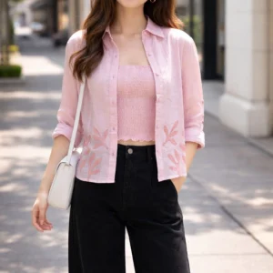 Pink Casual Layered Top Set