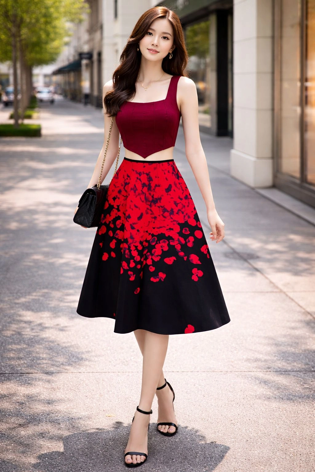 Red Floral Midi Set