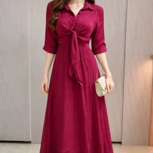 Wine Tie-Up Maxi Dress