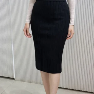 Women’s Black Ribbed Knit Midi Pencil Skirt