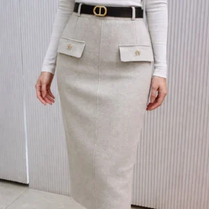 Women’s Beige Pencil Midi Skirt with Pocket Detail