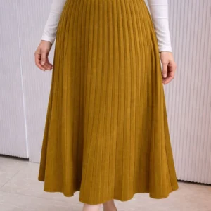 Women’s Elegant Mustard Yellow Pleated Midi Skirt
