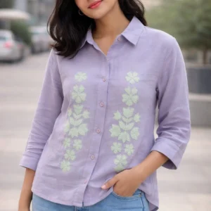 Lavender Floral Embroidered Casual Shirt