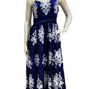 Navy Blue Floral Printed Maxi Dress