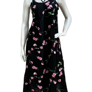 Black Blossom Embroidered Midi Dress