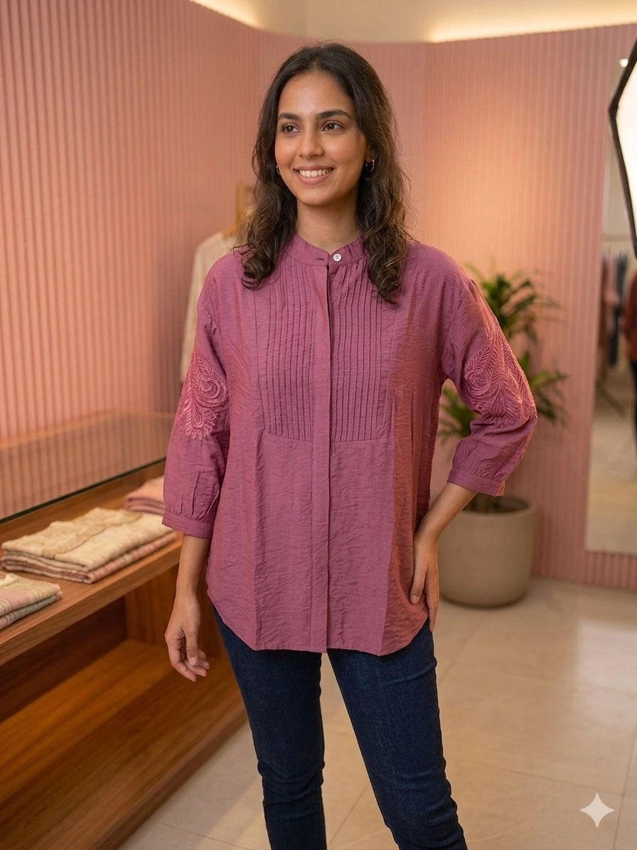 Women’s Mauve Embroidered Casual Top