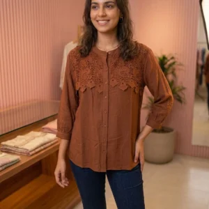 Women’s Brown Lace Detail Casual Top