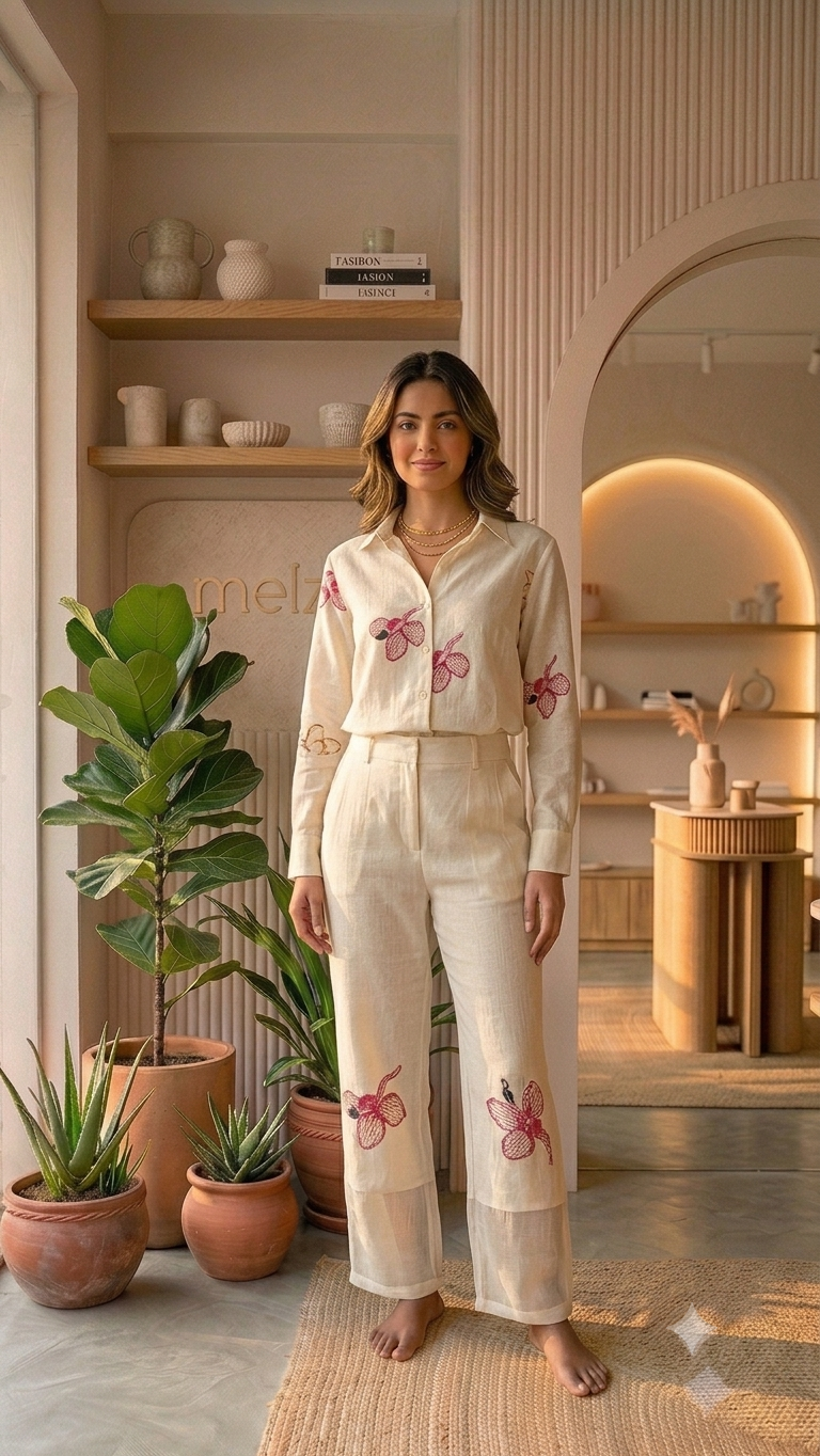 Floral Embroidered Straight-Leg Set