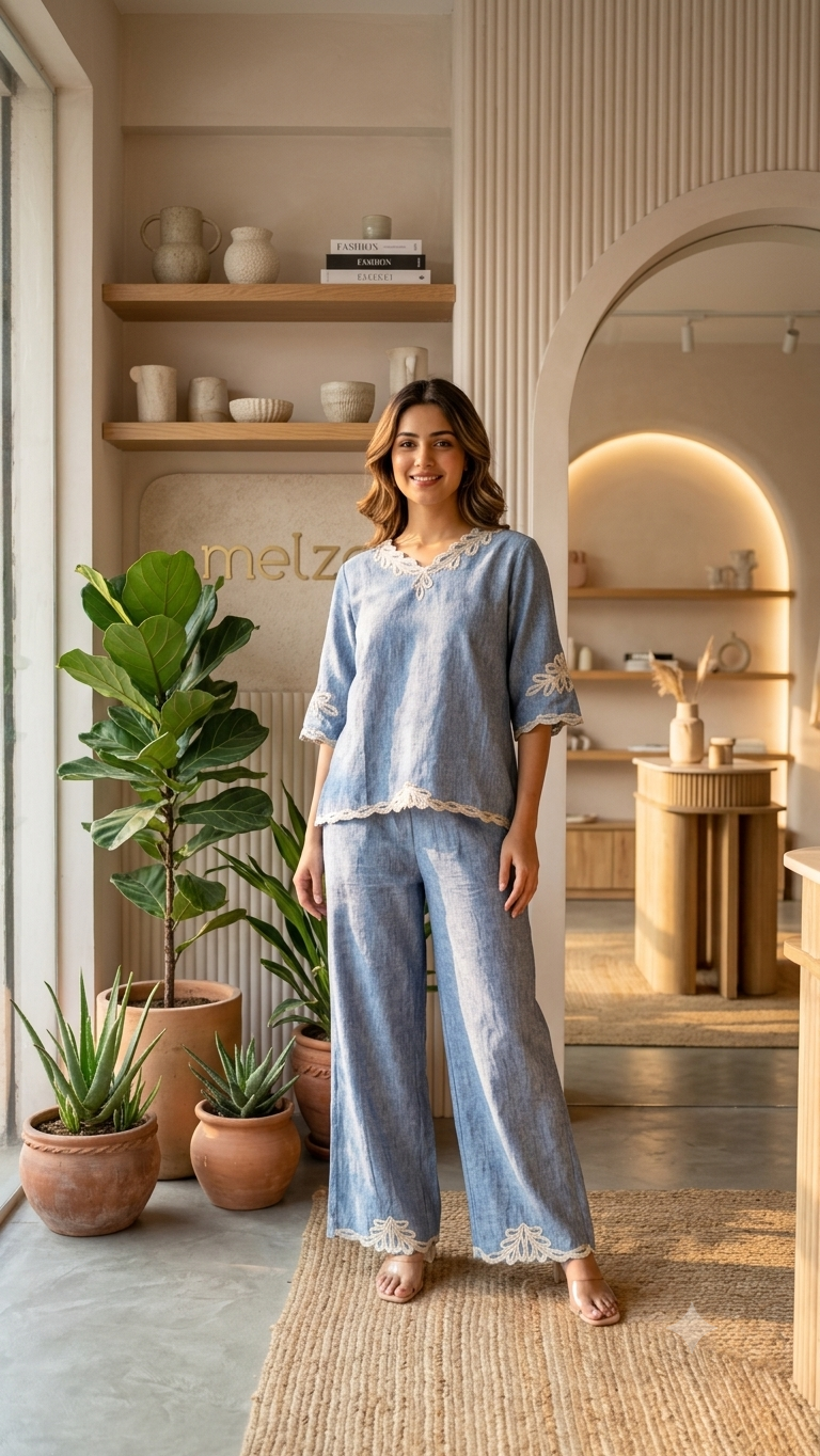Embroidered Linen Co-ord Set