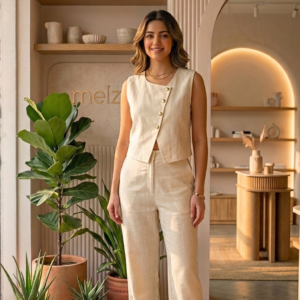 Button-Front Vest & Wide-Leg Pants Set