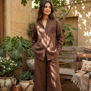 Embroidered Back Detail Shirt & Wide-Leg Pants Co-ord Set