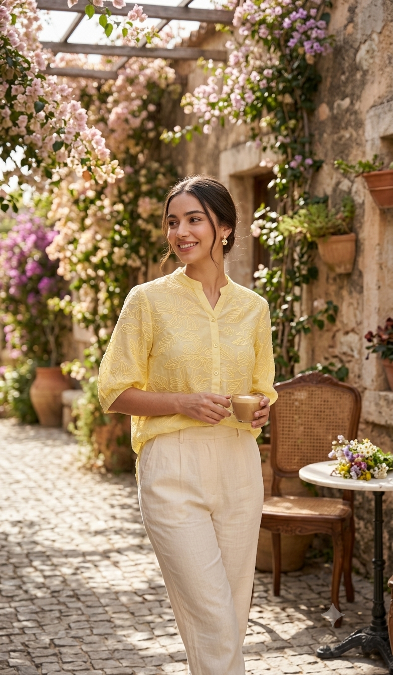 Floral Embroidered Button-Front Shirt