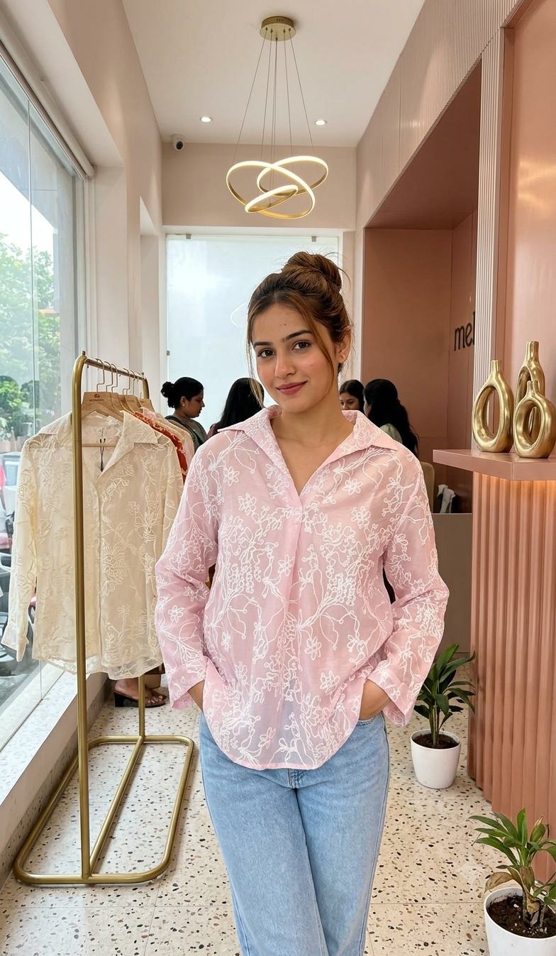 Floral Embroidered Sheer Shirt