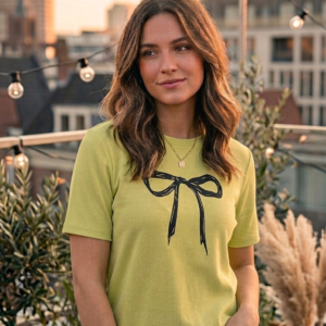 Bow Print Ribbed T-Shirt