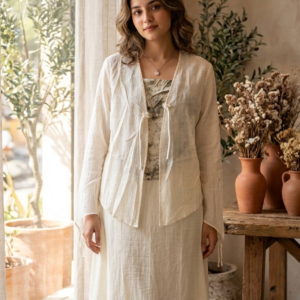 Printed Bodice Maxi Dress with Tie-Up Shrug