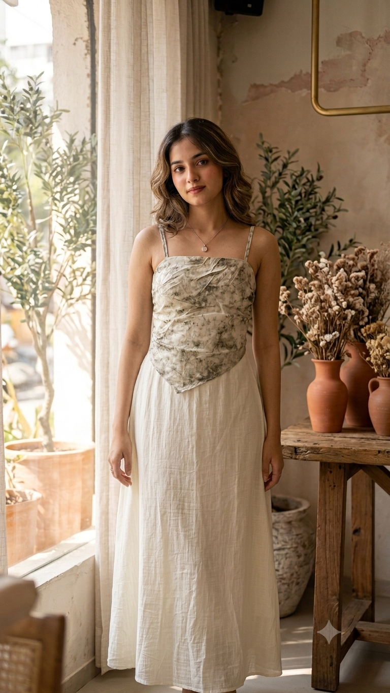 Printed Bodice Maxi Dress with Tie-Up Shrug - Image 2